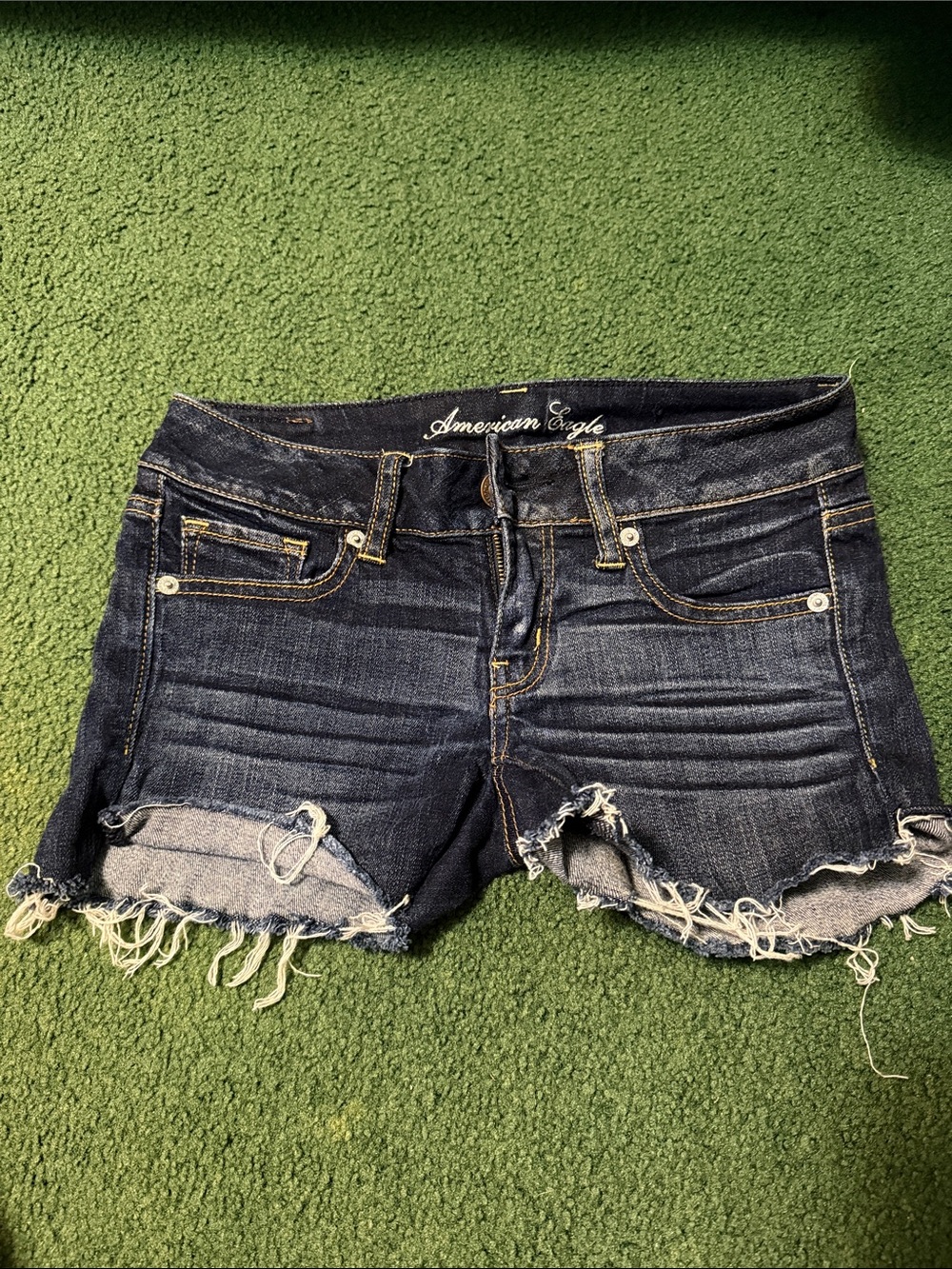 American Eagle Outfitters Dark Indigo Frayed Denim Shorts